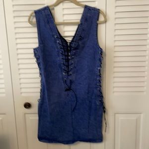 Stretch denim mini with tie detail